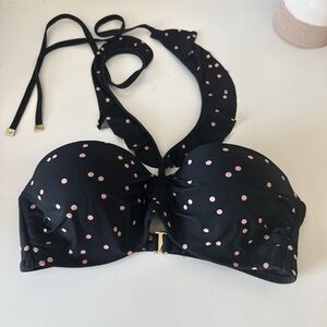 kate spade Black Bikini Top with Pink Polka Dots and Gold Clasp
